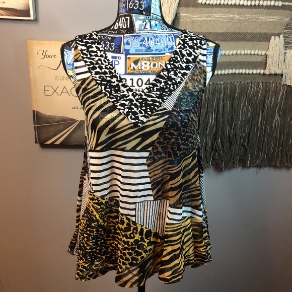 👑 Lynn Ritchie Silver Jungle Print Tank Top XS - Picture 1 of 9